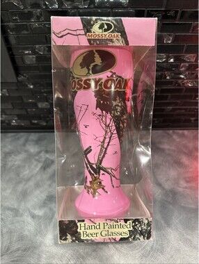 Mossy Oak Pink Pilsner Hand Painted Beer Glass 24 FL. oz. NEW In Box